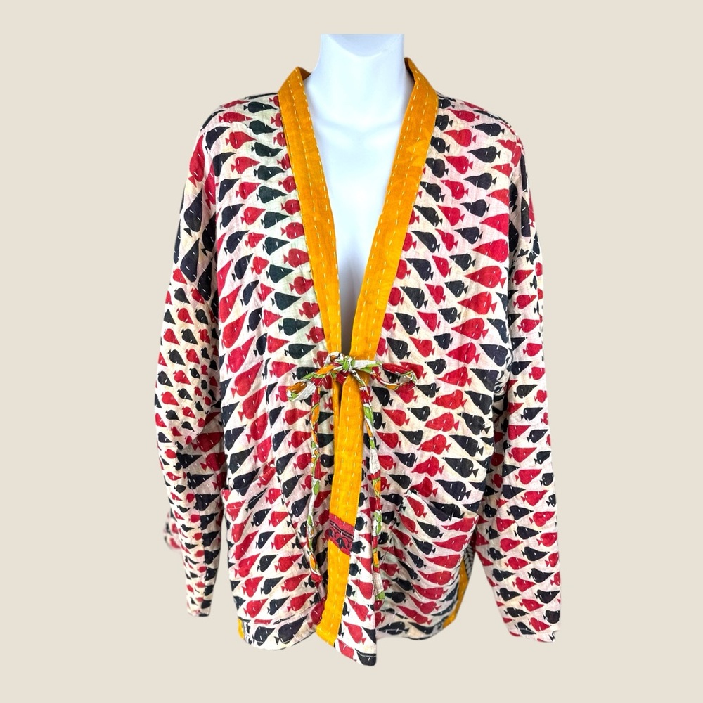 Kaantha Karma NWOT up to SZ XXL reversible Kantha tie kimono‎ jacket